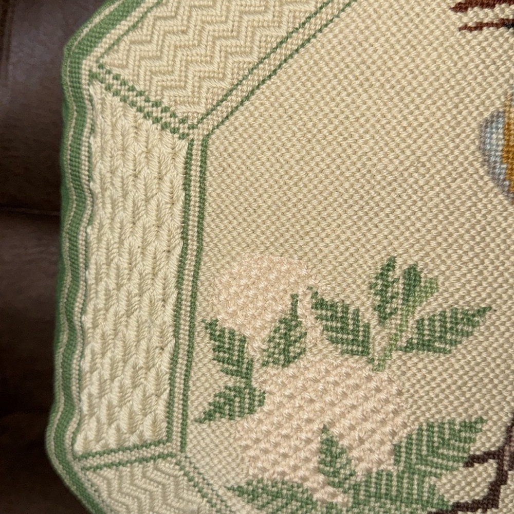 Vintage needlepoint pillow with exotic bird Handmade Approximately 17” x 17” - Picture 5 of 10